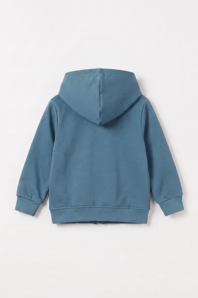 Petrol (3-12 Yaş)Nakışlı ve Kapüşonlu 3 İp Şardonlu Erkek Çocuk Sweatshirt 478634