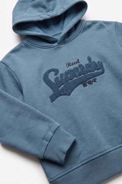 Petrol (3-12 Yaş)Süzene  Superday Nakışlı  ve Kapüşonlu 3 İp Şardonlu Erkek Çocuk Sweatshirt 478640