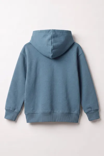 Petrol (3-12 Yaş)Süzene  Superday Nakışlı  ve Kapüşonlu 3 İp Şardonlu Erkek Çocuk Sweatshirt 478640