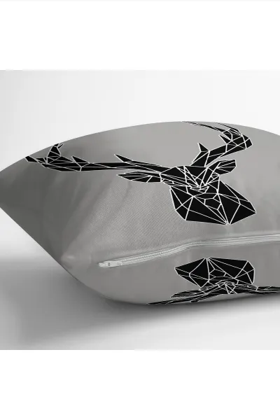 Siyah 43x43 Dijital Baskılı Fermuarlı Modern Kırlent Kılıfı 272050