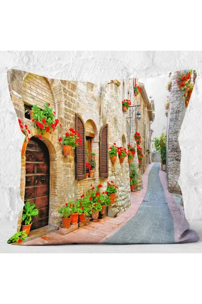 Kiremit 43x43 Dijital Baskılı Fermuarlı Modern Kırlent Kılıfı 272763