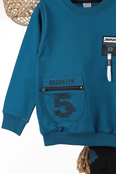 Petrol (7-10 Yaş) Brooklyn Baskılı Erkek Çocuk Takım 142531