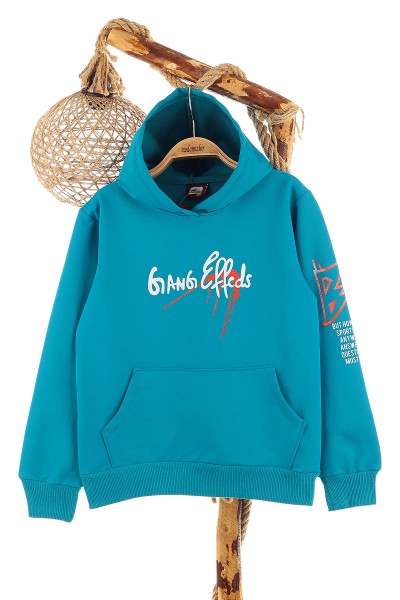 Petrol (9-12 Yaş) Gang Baskılı Kapüşonlu Erkek Çocuk Sweat 154280