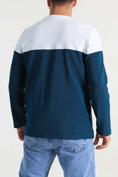 Petrol Beyaz Regular Fit Kabartma Baskılı Erkek Sweatshirt 305869