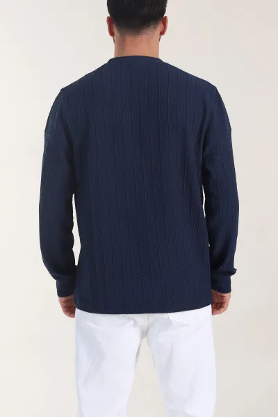 Petrol Bisiklet Yaka Dokulu Nakış Detaylı Erkek Sweatshirt 406948