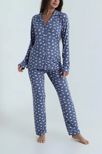 Petrol Düğmeli Milan Kadın Pijama Takımı 486254