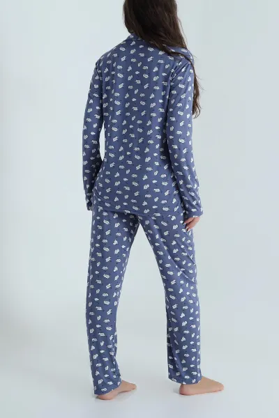 Petrol Düğmeli Milan Kadın Pijama Takımı 486254