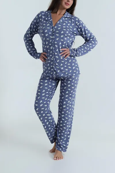 Petrol Düğmeli Milan Kadın Pijama Takımı 486254