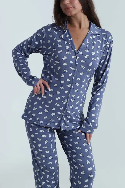 Petrol Düğmeli Milan Kadın Pijama Takımı 486254