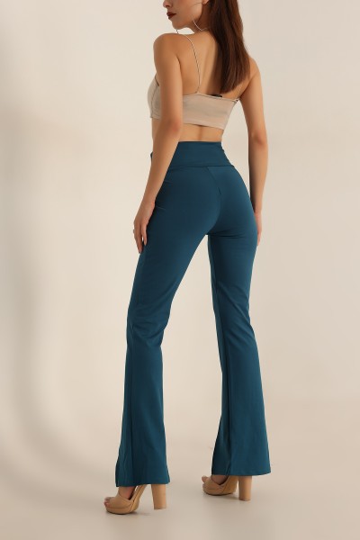 Petrol İspanyol Paça Yırtmaçlı Bayan Pantalon 198831