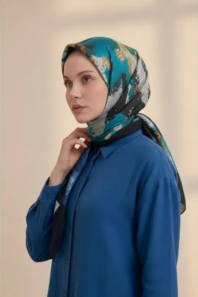 Petrol Mavisi 90x90 Cm Dijital Baskılı Nova Desen Soft Eşarp 498616