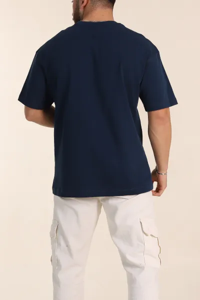 Petrol Oversize Dikiş Detaylı Basic Erkek Tişört 348837