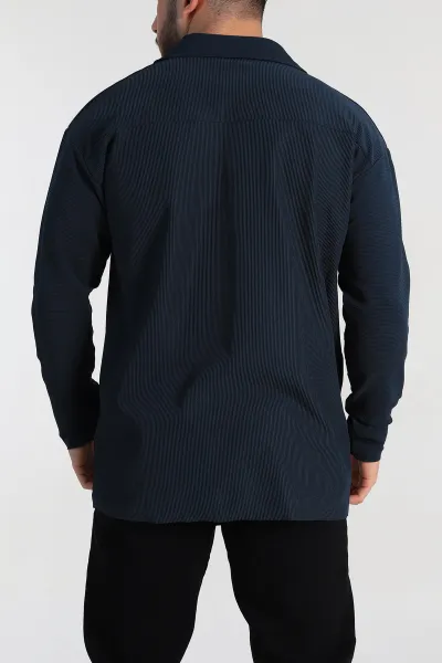 Petrol Oversize Fitilli Doku Fermuarlı Polo Yaka Sweatshirt 324399