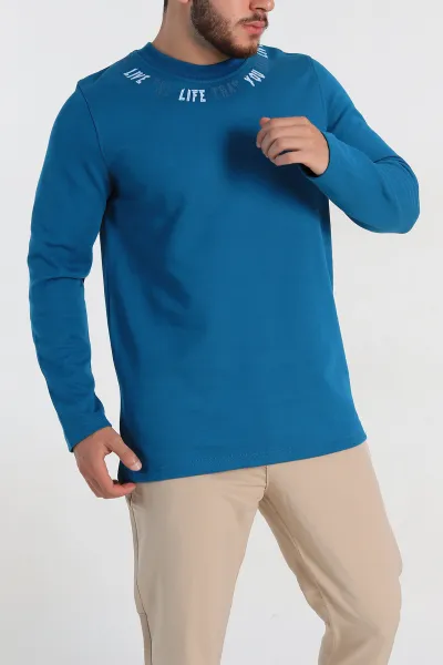 Petrol Regular Fit Baskı Detaylı Erkek Sweatshirt 305844