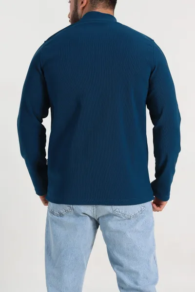 Petrol Regular Fit Dik Yaka Kabartma Yazılı Erkek Sweatshirt 305767