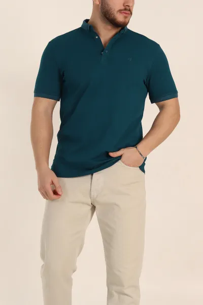 Petrol Regular Fit Dokulu Polo Yaka Erkek Tişört 342497