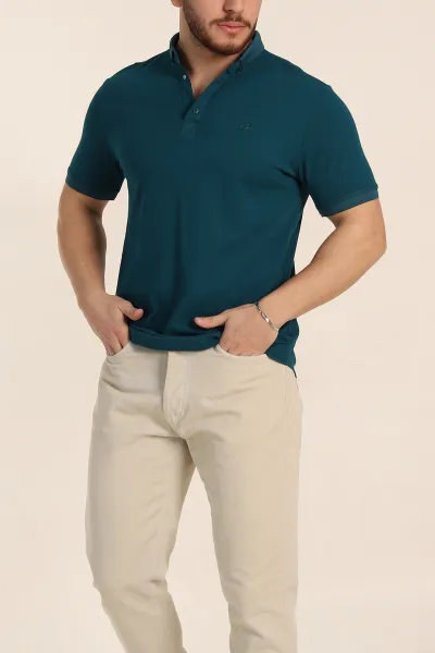 Petrol Regular Fit Dokulu Polo Yaka Erkek Tişört 342497