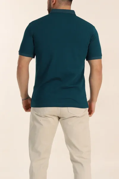Petrol Regular Fit Dokulu Polo Yaka Erkek Tişört 342497