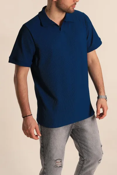 Petrol Regular Fit Fitilli Doku Patlı Polo Yaka Erkek Tişört 270579