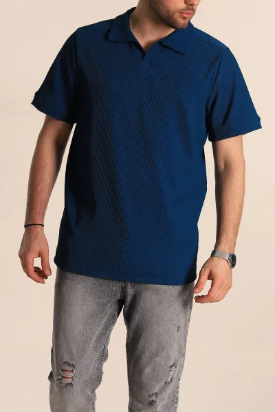 Petrol Regular Fit Fitilli Doku Patlı Polo Yaka Erkek Tişört 270579