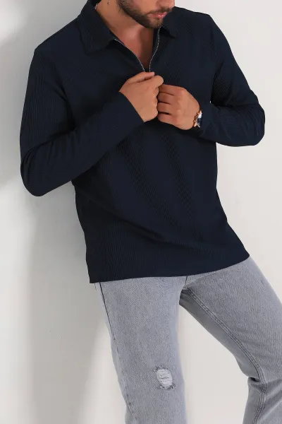 Petrol Regular Fit Fitilli Doku Polo Yaka Sweatshirt 299827