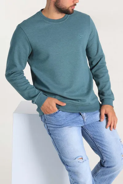 Petrol Regular Fit İnterlok Kumaş Pike Doku Basic Erkek Sweatshirt 305432