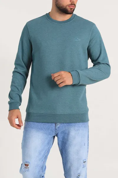 Petrol Regular Fit İnterlok Kumaş Pike Doku Basic Erkek Sweatshirt 305432