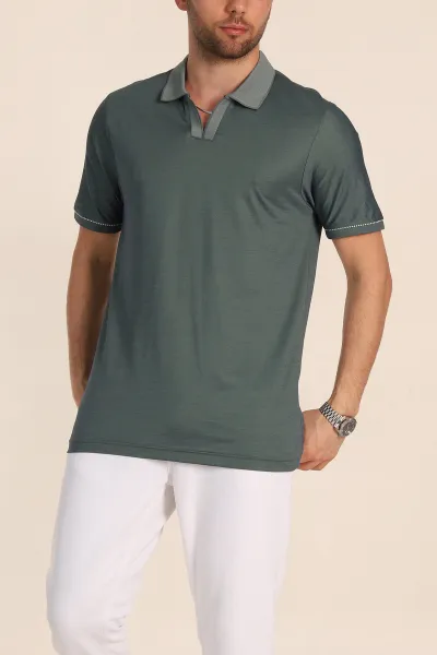Petrol Regular Fit V Patlı Polo Yaka Erkek Tişört 349811
