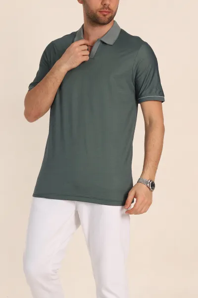 Petrol Regular Fit V Patlı Polo Yaka Erkek Tişört 349811