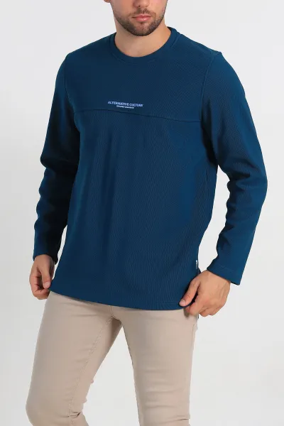 Petrol Regular Fit Yazı Detay Erkek Sweatshirt 305883