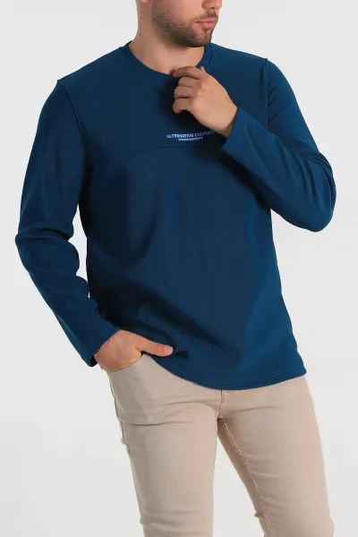 petrol-regular-fit-yazi-detay-erkek-sweatshirt-305883