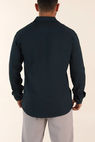 Petrol Relaxed Fit Bürümcük Dokulu Uzun Kollu Erkek Gömlek 369322