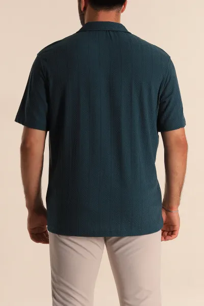 Petrol Relaxed Fit Desenli Polo Yaka Erkek Tişört 279208