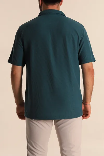 Petrol Relaxed Fit Fermuarlı Polo Yaka Erkek Tişört 279202