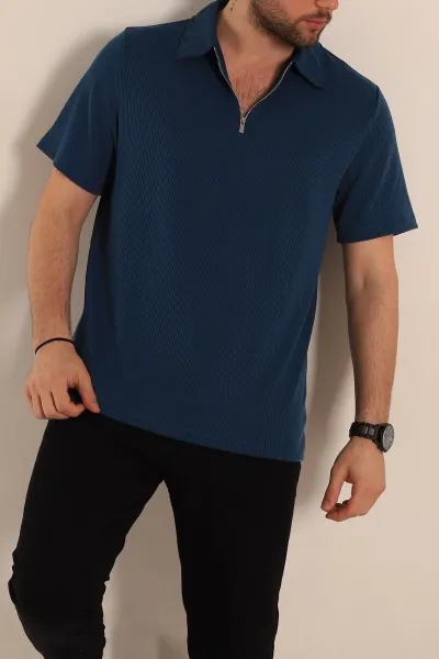 petrol-relaxed-fit-fitilli-doku-fermuarli-polo-yaka-erkek-tisort-268313