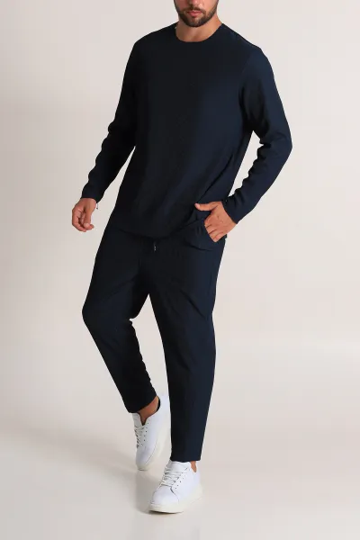 Petrol Relaxed Fit Fitilli Dokulu Erkek Eşofman Takımı 300072