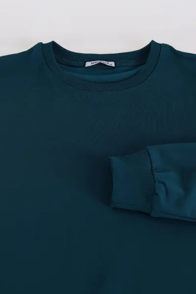 Petrol Relaxed Fit İki İp Şardonsuz Basic Erkek Sweatshirt 398127