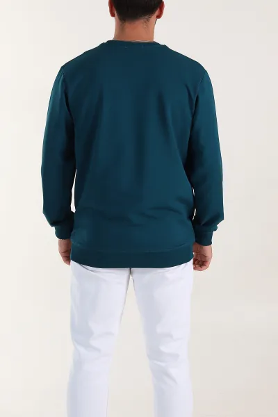 Petrol Relaxed Fit İki İp Şardonsuz Basic Erkek Sweatshirt 398127