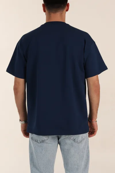 Petrol Relaxed Fit İnterlok Kumaş Yazı Detaylı Erkek Tişört 359317