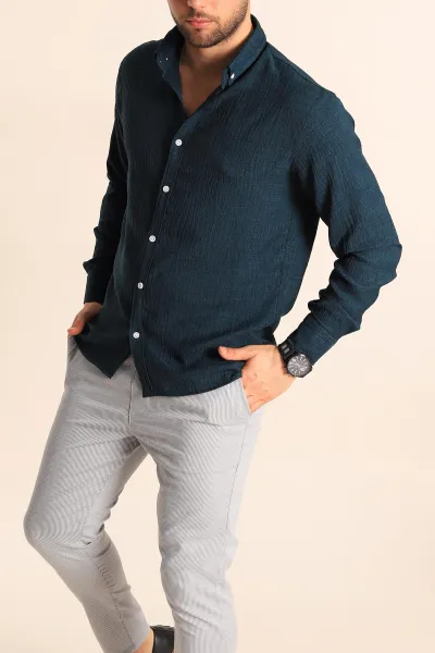 petrol-relaxed-fit-keten-erkek-gomlek-256529