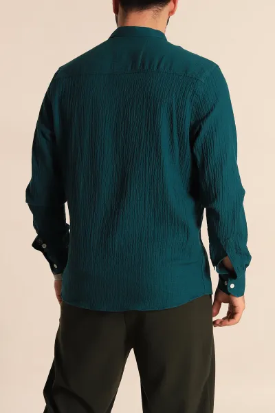 Petrol Relaxed Fit Müslin Kumaş Hakim Erkek Gömlek 275668