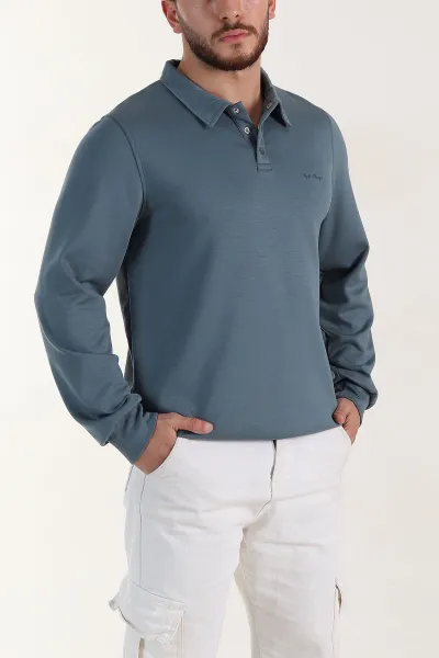 petrol-relaxed-fit-oysho-kumas-dugmeli-polo-yaka-erkek-sweatshirt-399521