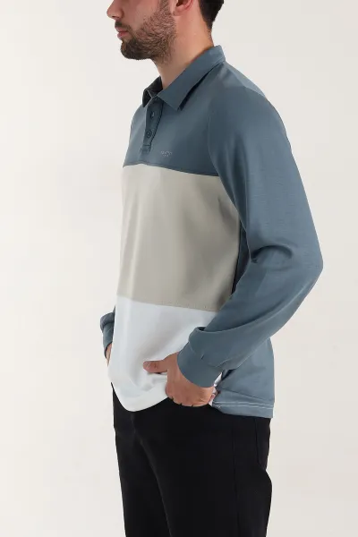 Petrol Relaxed Fit Oysho Kumaş Üç Renkli Polo Yaka Sweatshirt 399544