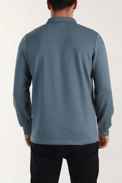 Petrol Relaxed Fit Oysho Kumaş Üç Renkli Polo Yaka Sweatshirt 399544