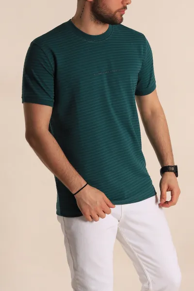 Petrol Slim Fit Çizgi Detay Likralı Erkek Tişört 268685