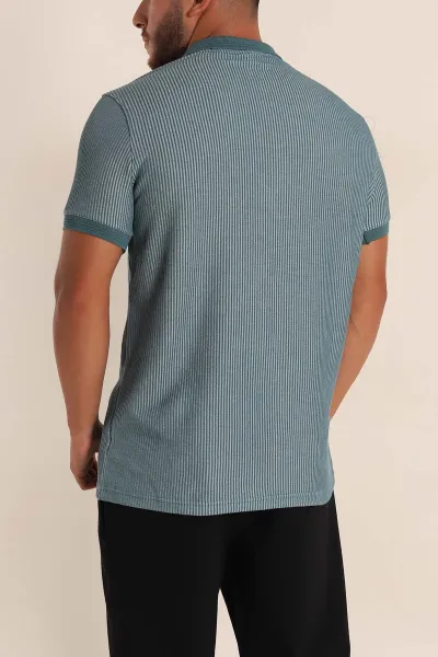 Petrol Slim Fit Fitilli Doku Polo Yaka Erkek Tişört 262705