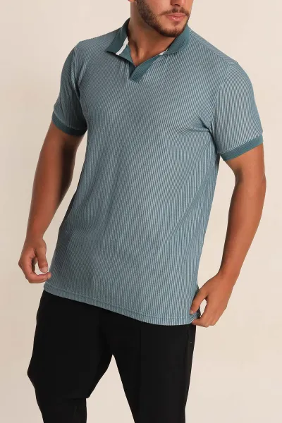 Petrol Slim Fit Fitilli Doku Polo Yaka Erkek Tişört 262705