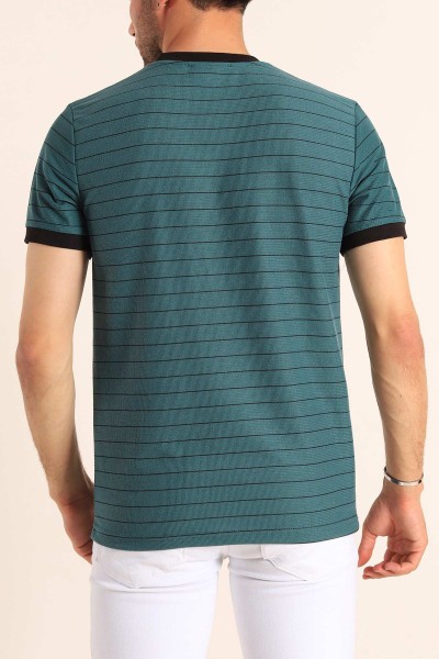 Petrol Slim Fit Kabartma Yazılı Çizgili Erkek Tişört 186846