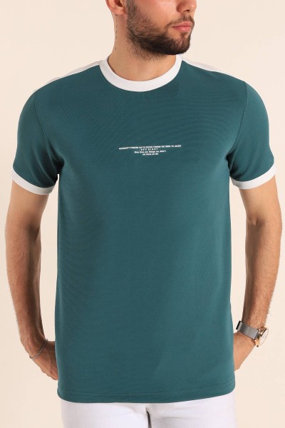 Petrol Slim Fit Kabartma Yazılı Erkek Tişört 190220