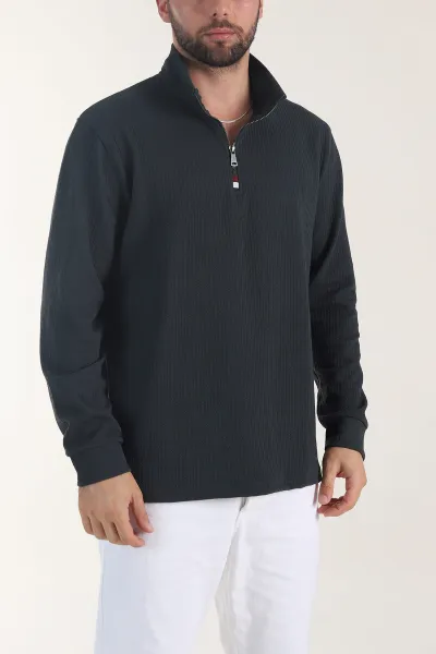 Petrol Yarım Fermuarlı Dik Yaka Dokulu Erkek Sweatshirt 406820